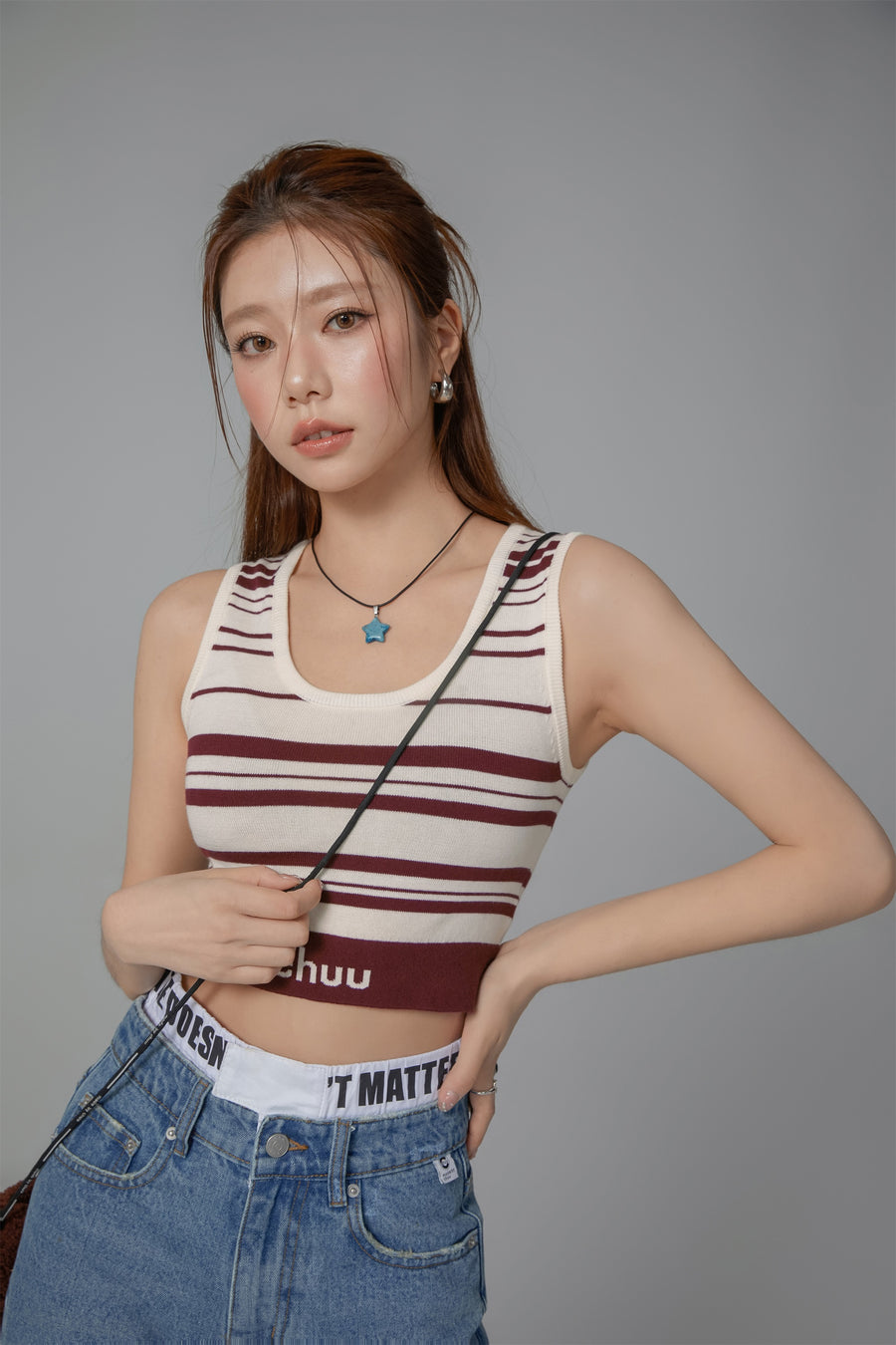 CHUU Striped Knit Sleeveless Crop Top