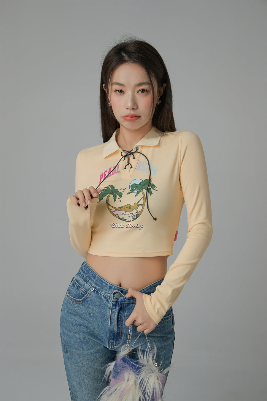 CHUU Pearl Mansion Polo Neck Cropped T-Shirt