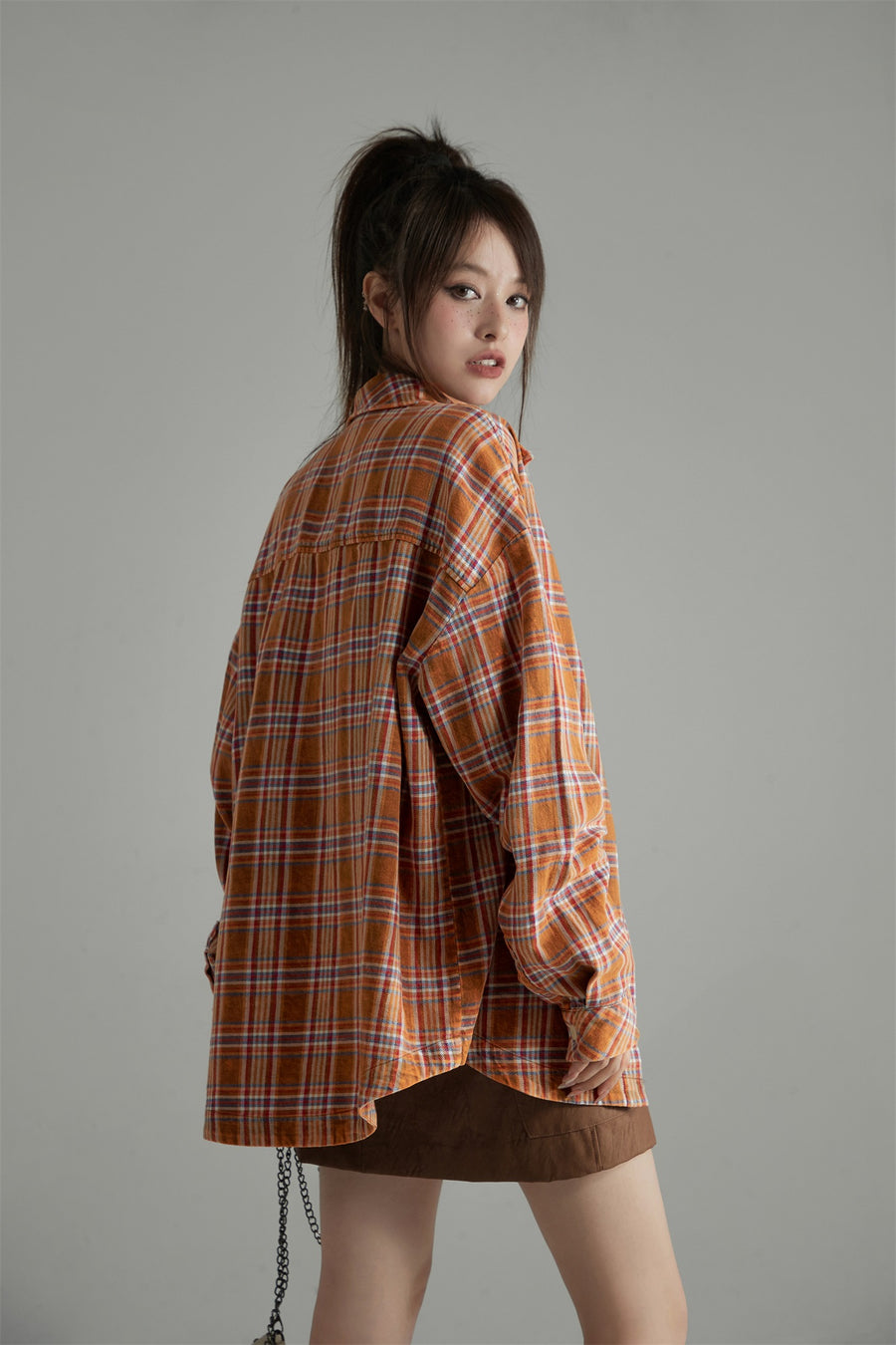 CHUU Check Print Loose Fit Button-Up Shirt