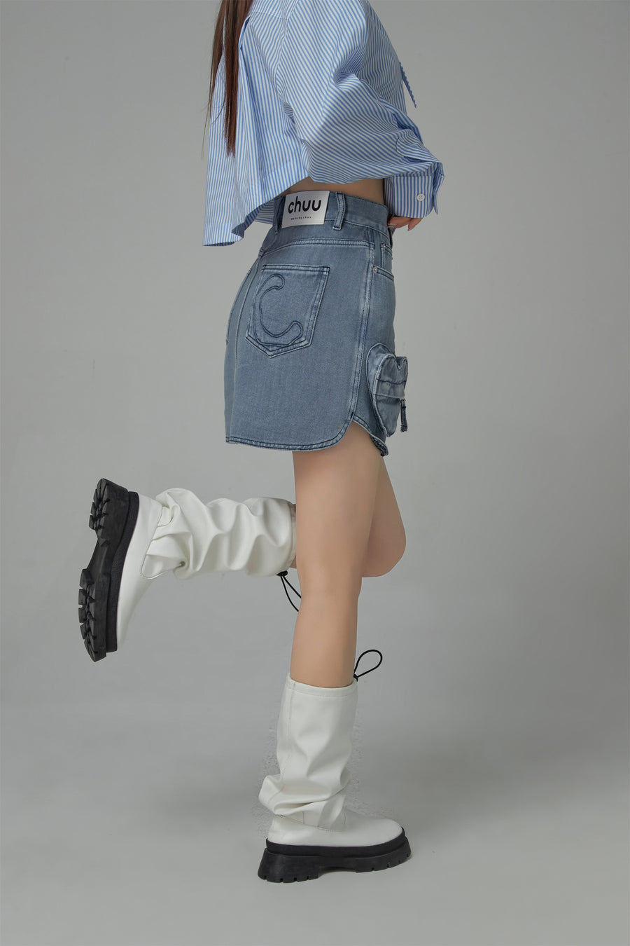 CHUU Heart Pocket Denim Skirt