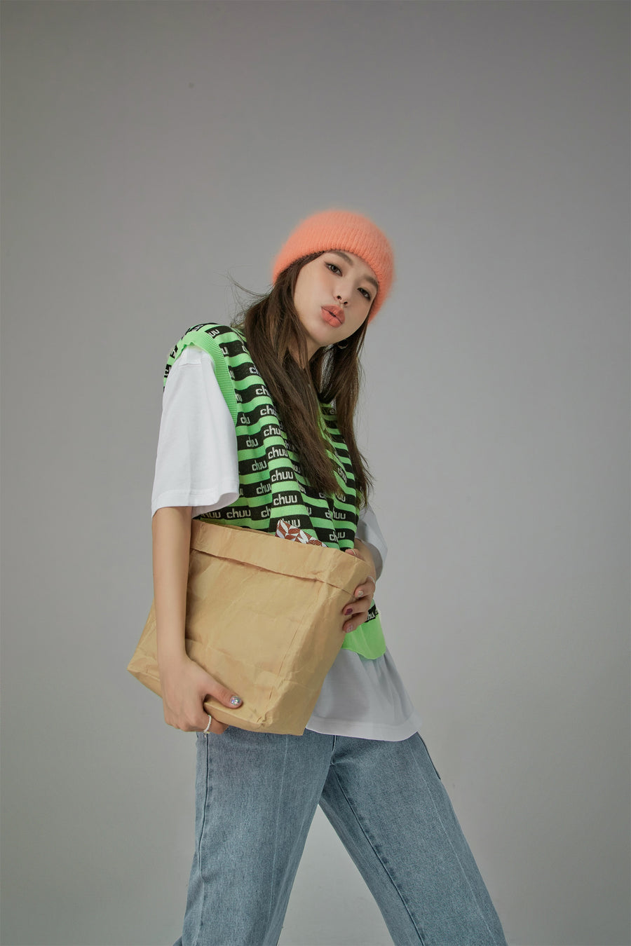 CHUU Stripes Chuu Logo Knit Vest