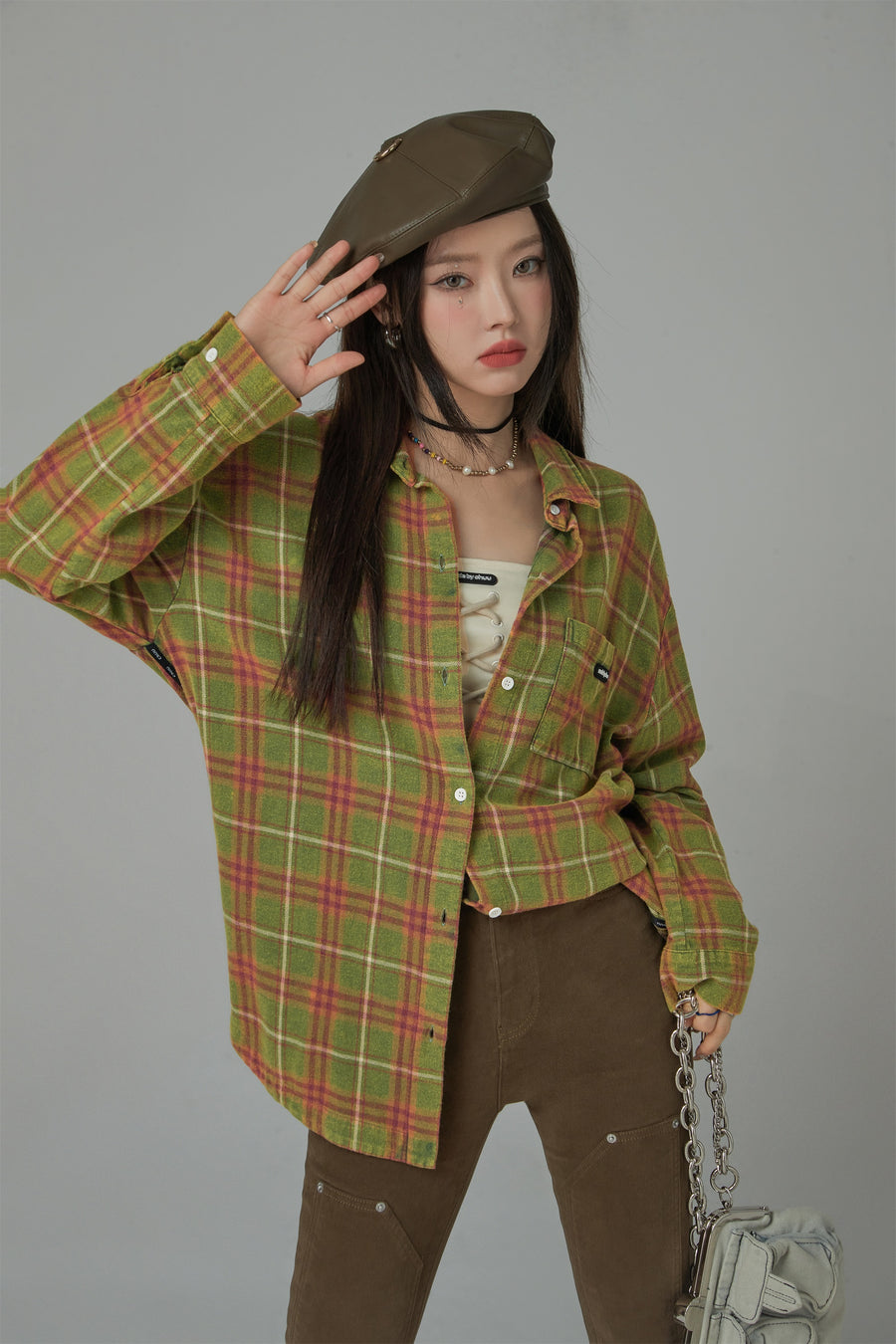 CHUU Vintage Check Loose Shirt