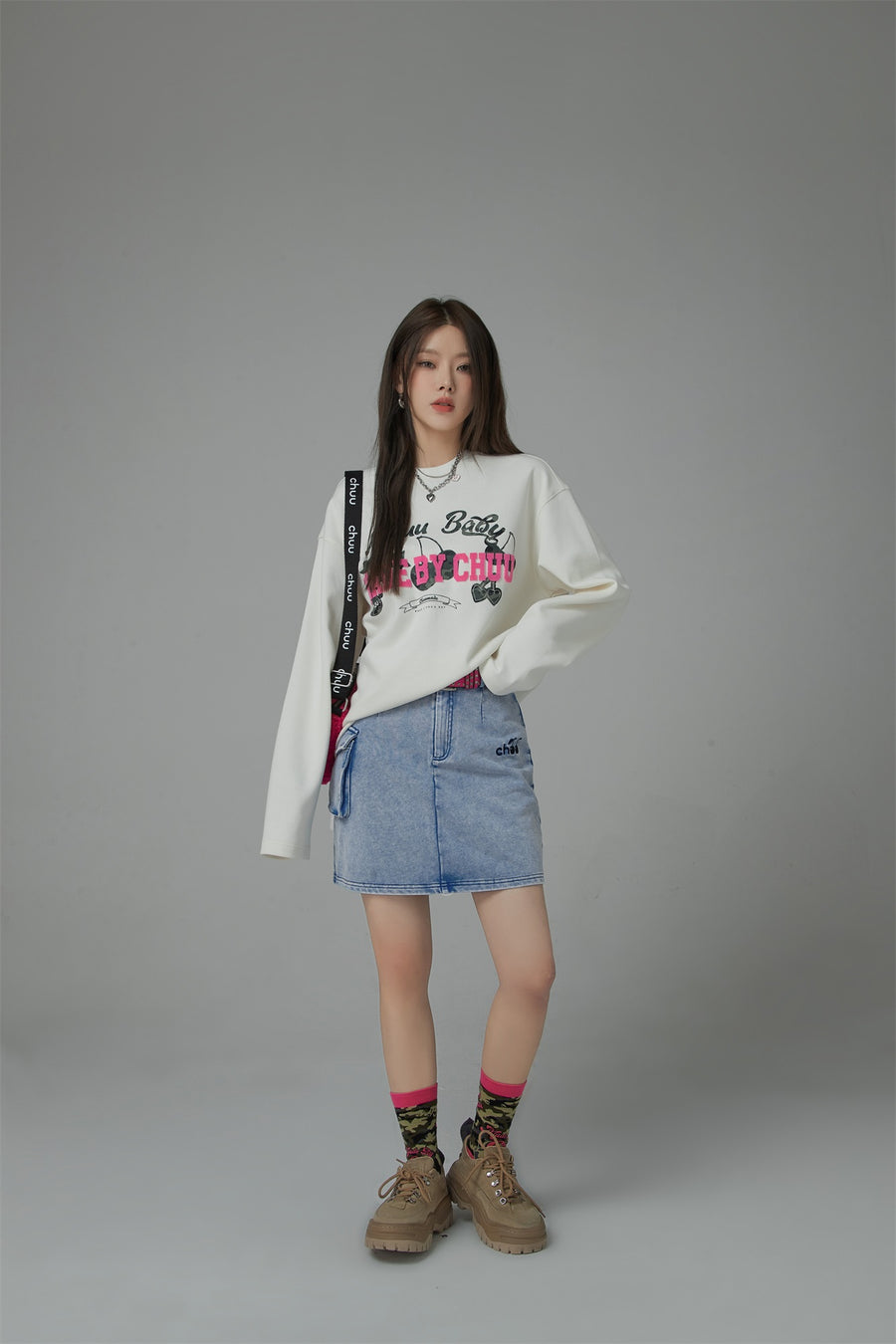 CHUU One Thing About Me High-Waist A-Line Denim Skirt