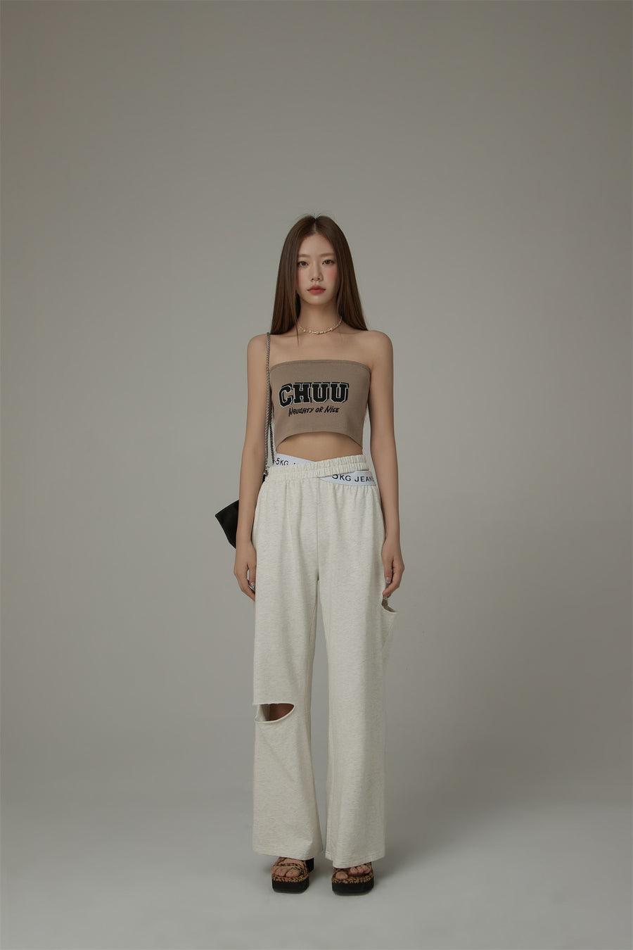 CHUU Criss Cross Distressed Wide Pants