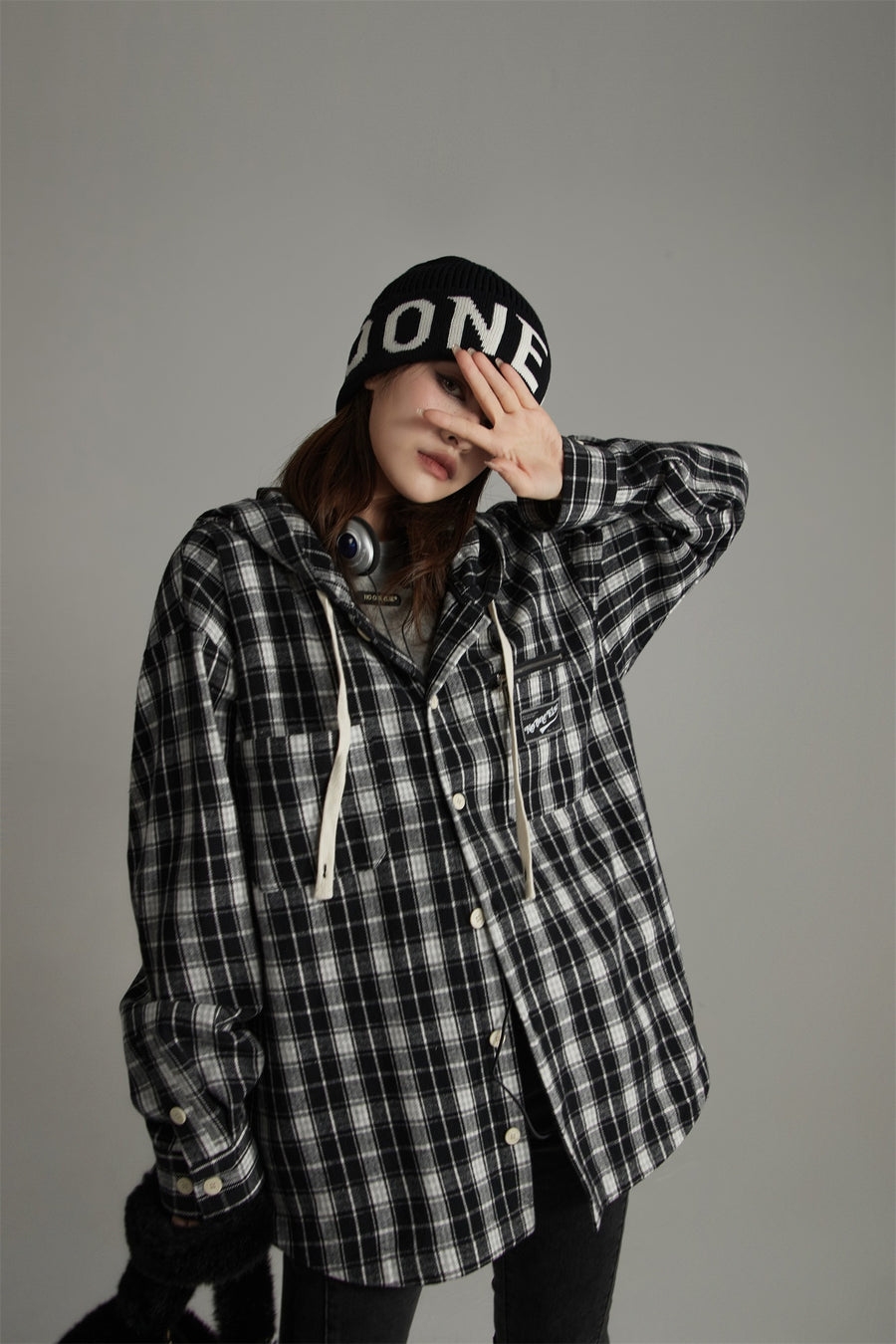 CHUU Classic Check Hoodie Shirt