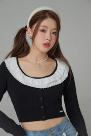 Eyelet Collar Faux Cardigan Knit Top