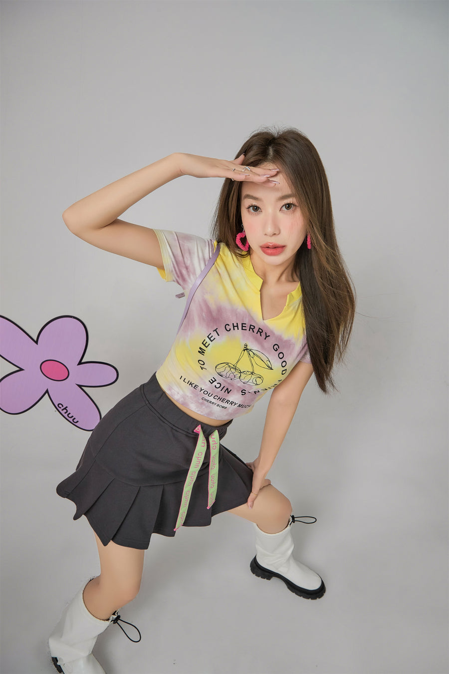 CHUU Cherry World Tie-Dye Crop Top