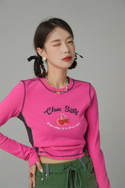 Shiny Confidence Cherry Color Cropped T-Shirt