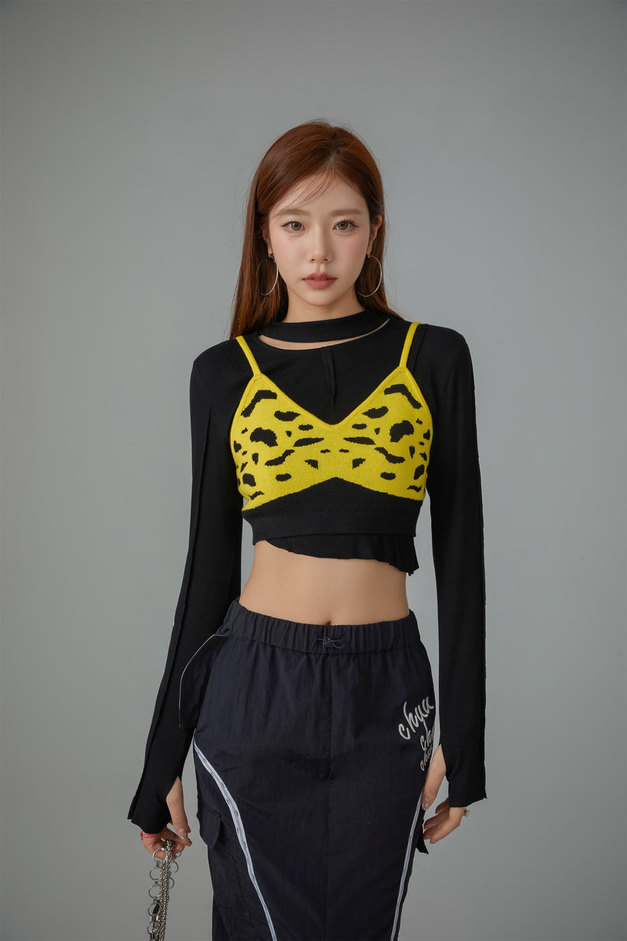 CHUU Printed Sleeveless Knit Bralette Top