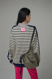 I Like You Half Zip-Up Color Stripe Sweatshirt