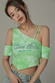 Chuu Babe Off-The-Shoulder Asymmetrical Cropped T-Shirt