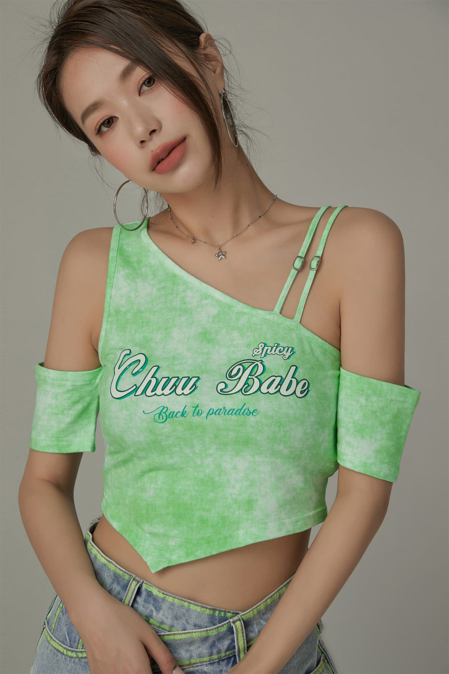 CHUU Chuu Babe Off-The-Shoulder Asymmetrical Cropped T-Shirt