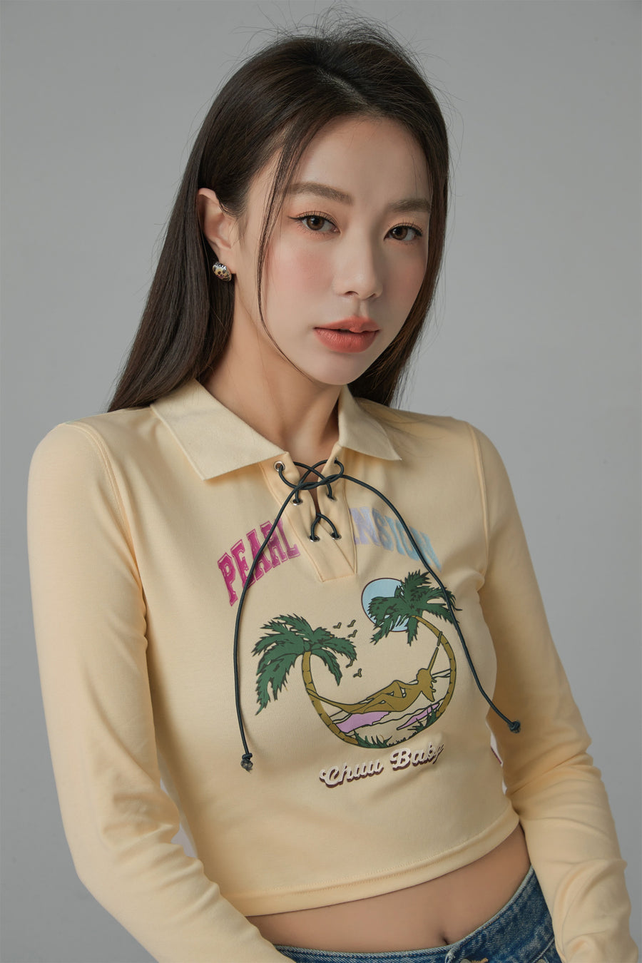 CHUU Pearl Mansion Polo Neck Cropped T-Shirt