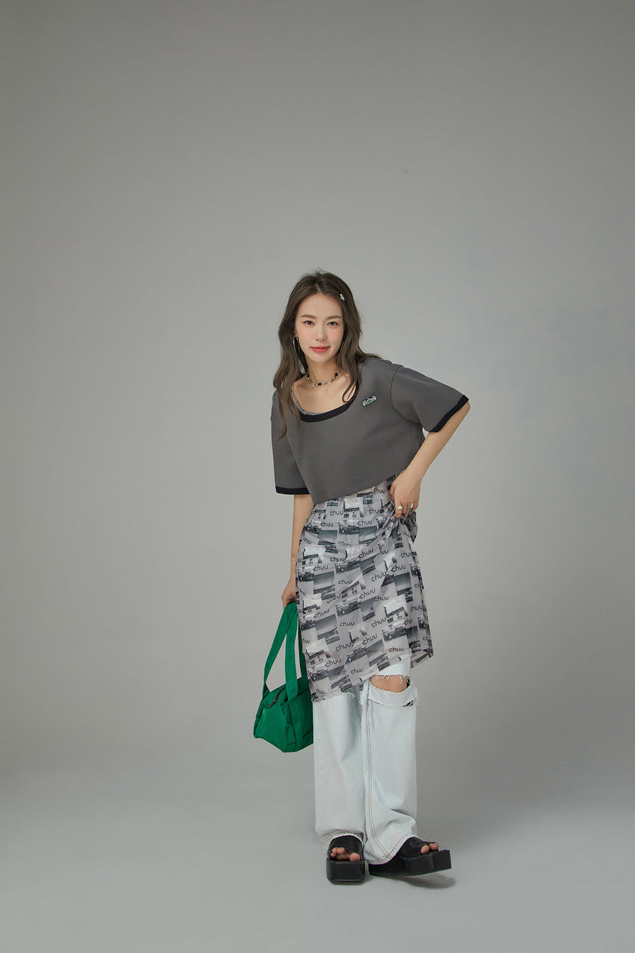 CHUU Boat-Neck Loosefit Crop Top