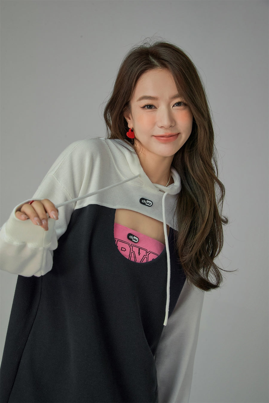 CHUU Front Keyhole Hooded Dress