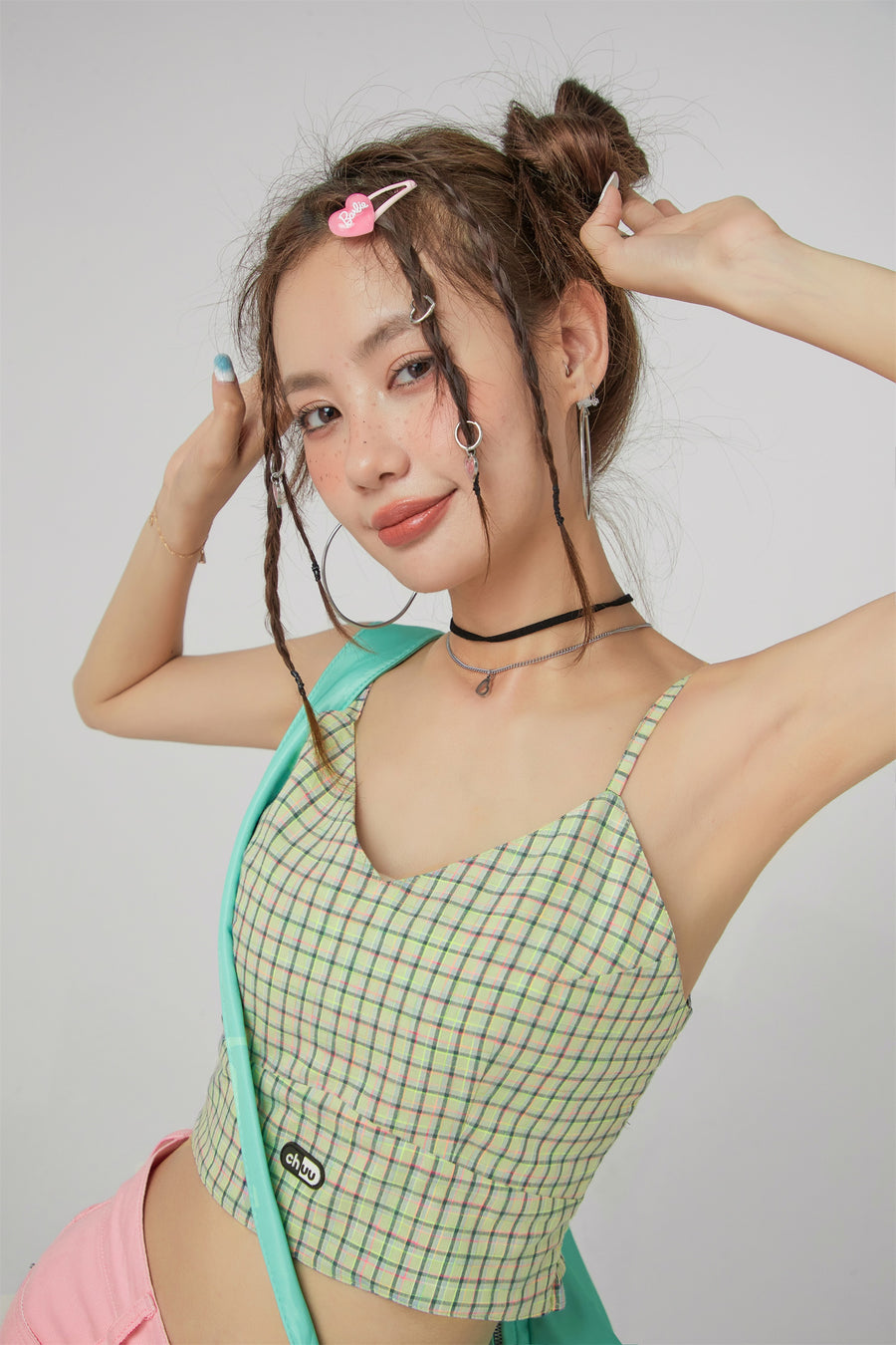 CHUU Lovely Check Cami Top