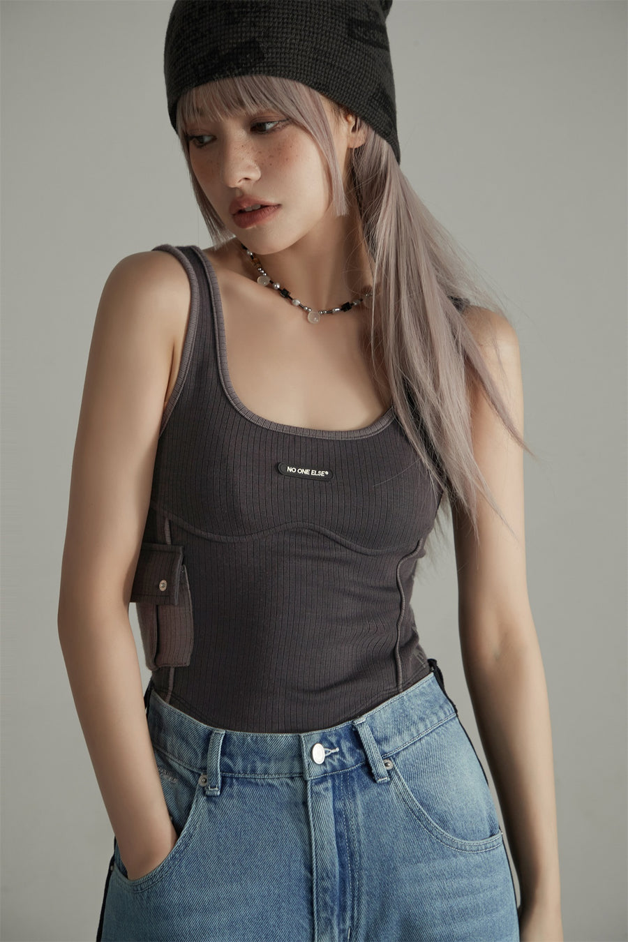 CHUU Deep U-Neck Ribbed Cami Top