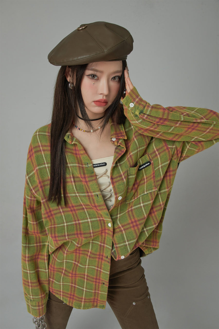 CHUU Vintage Check Loose Shirt