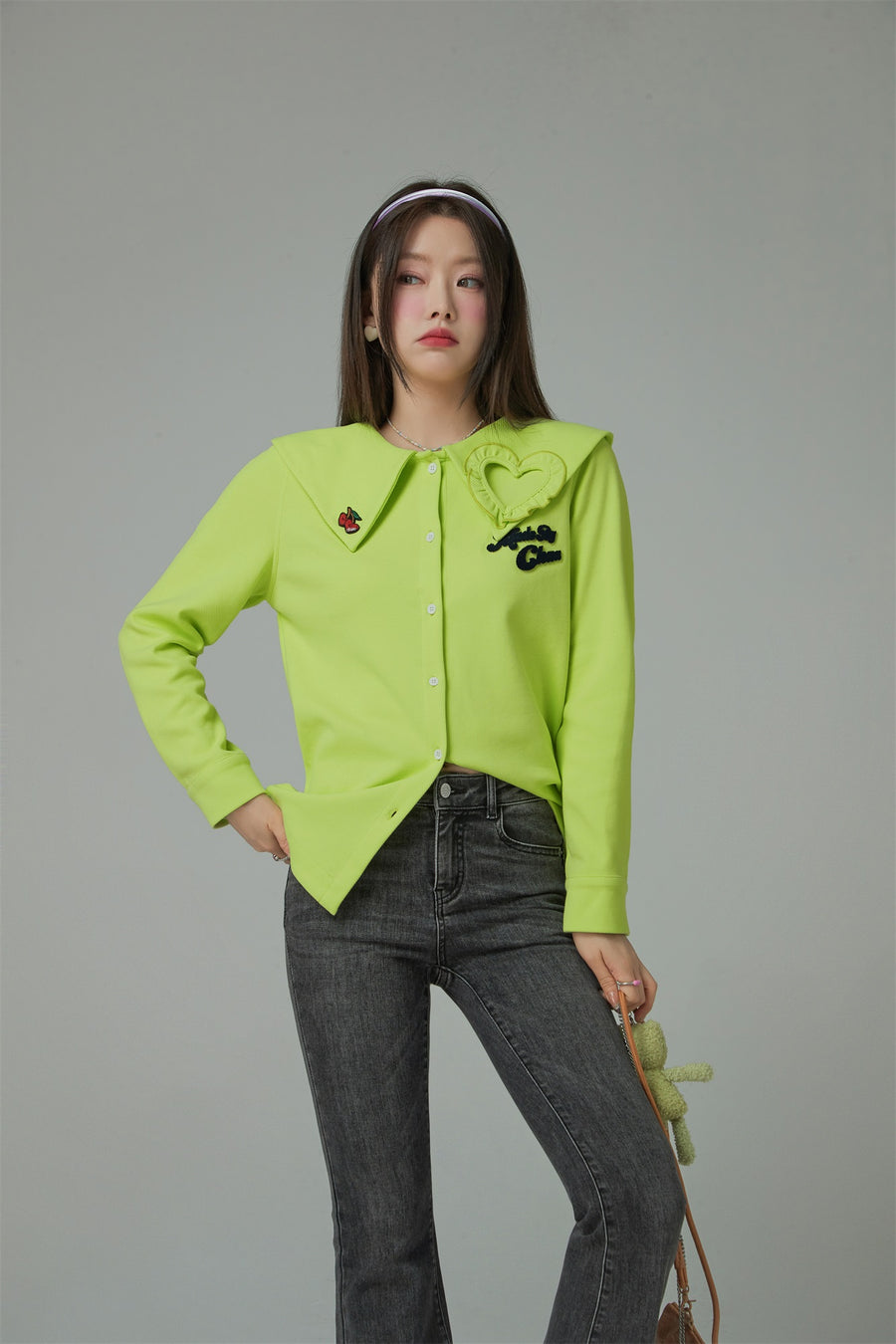 CHUU Candy Color Heart Polo Collar Shirt