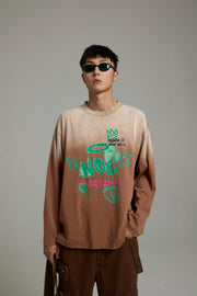 Angel Graffiti Logo Gradient Long-Sleeves Top