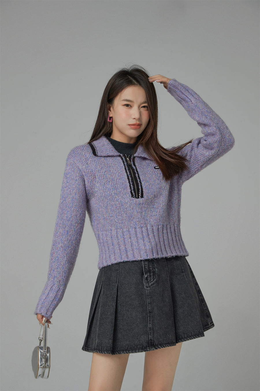 CHUU All The Lights Collar Zip Knit Sweater