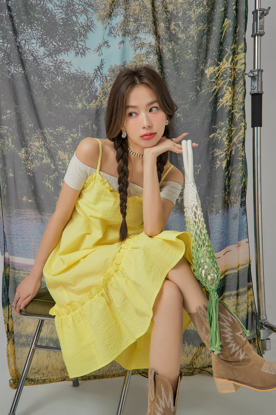 CHUU Sweet Summer Frills Cami Dress