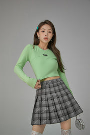 Slit Shoulder Long Sleeve Crop Top