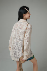 Fancy Eyelet Loose Fit Knit Sweater Shirt