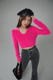 Your Sweetheart Open Collar Cropped Knit Top