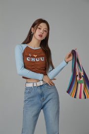 I Love Chuu Raglan Cropped Shirring T-Shirt