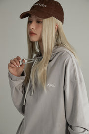 Basic Loose Fit Neck String Hoodie