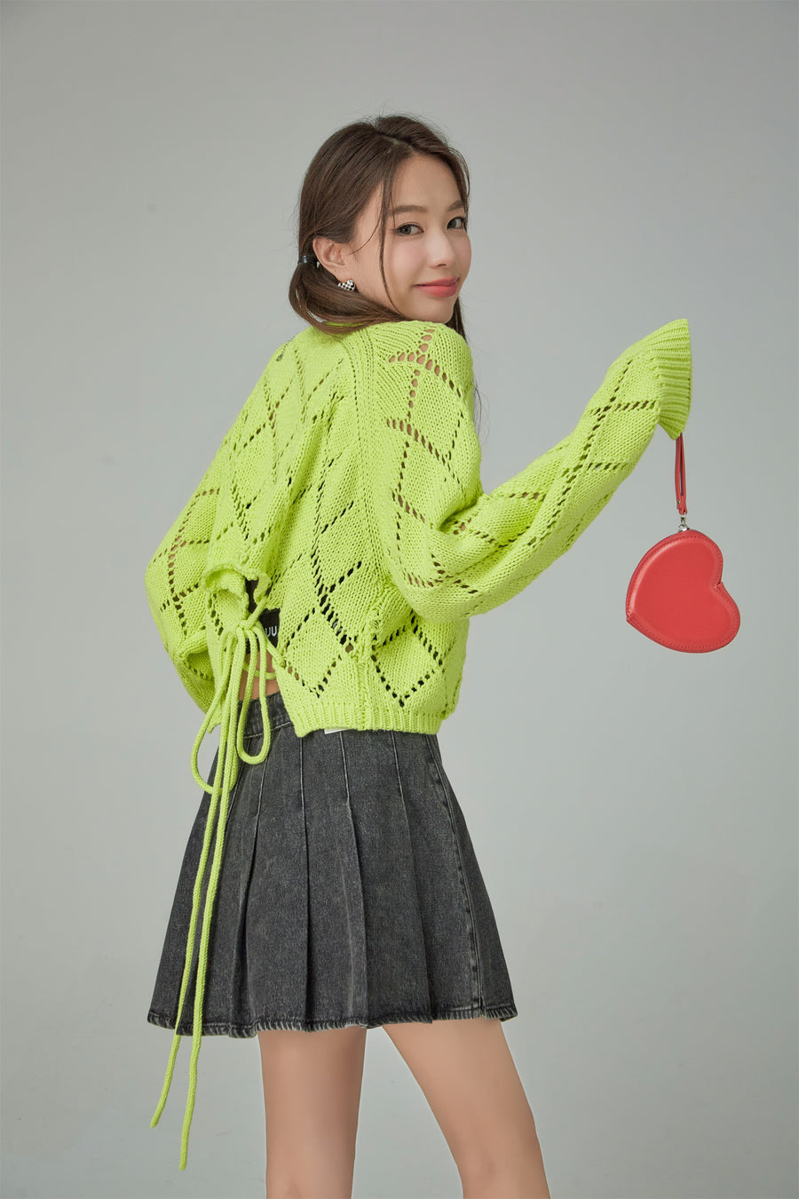 CHUU Cherry Eyelet Knit Crop Top