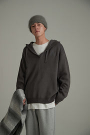 Simple V-Neck Loose Fit Hoodie