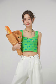 Logo Crop Sleeveless Knit Top