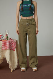 Heart Belt High-Waisted Wide Pants