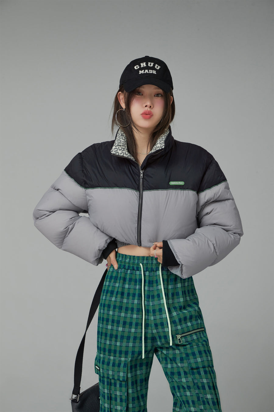 CHUU Pop Of Color Crop Padded Jacket