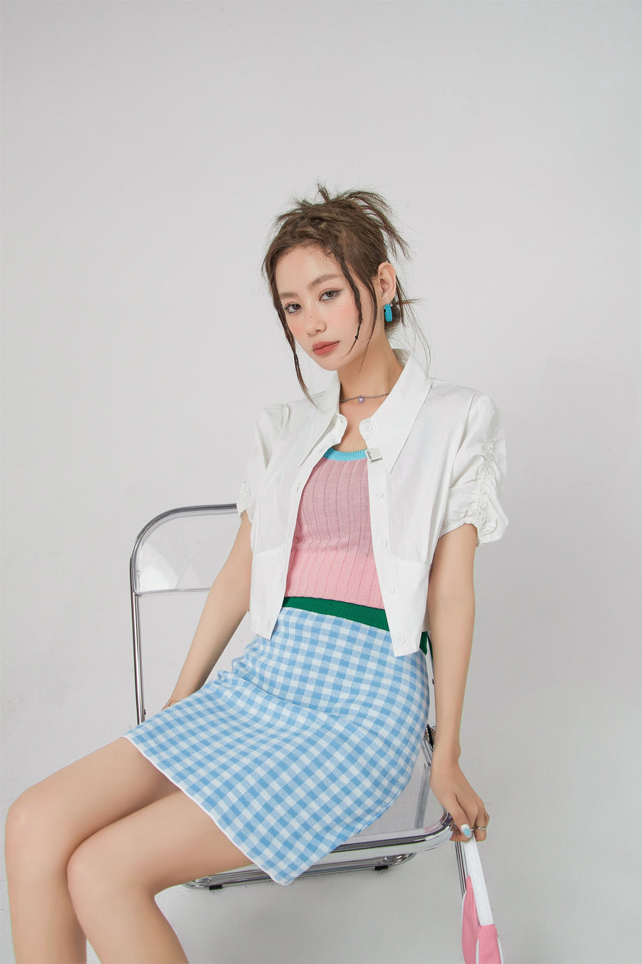 CHUU Gingham Knit Mini Skirt