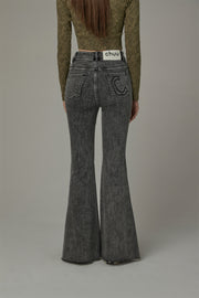 Asymmetrical Hem Slim Bootcut Denim Jeans