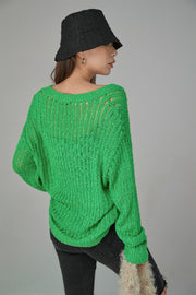 V-Neck See-Through Crochet Sweater