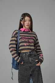 At My Best Stripe Cropped Sweatshirt