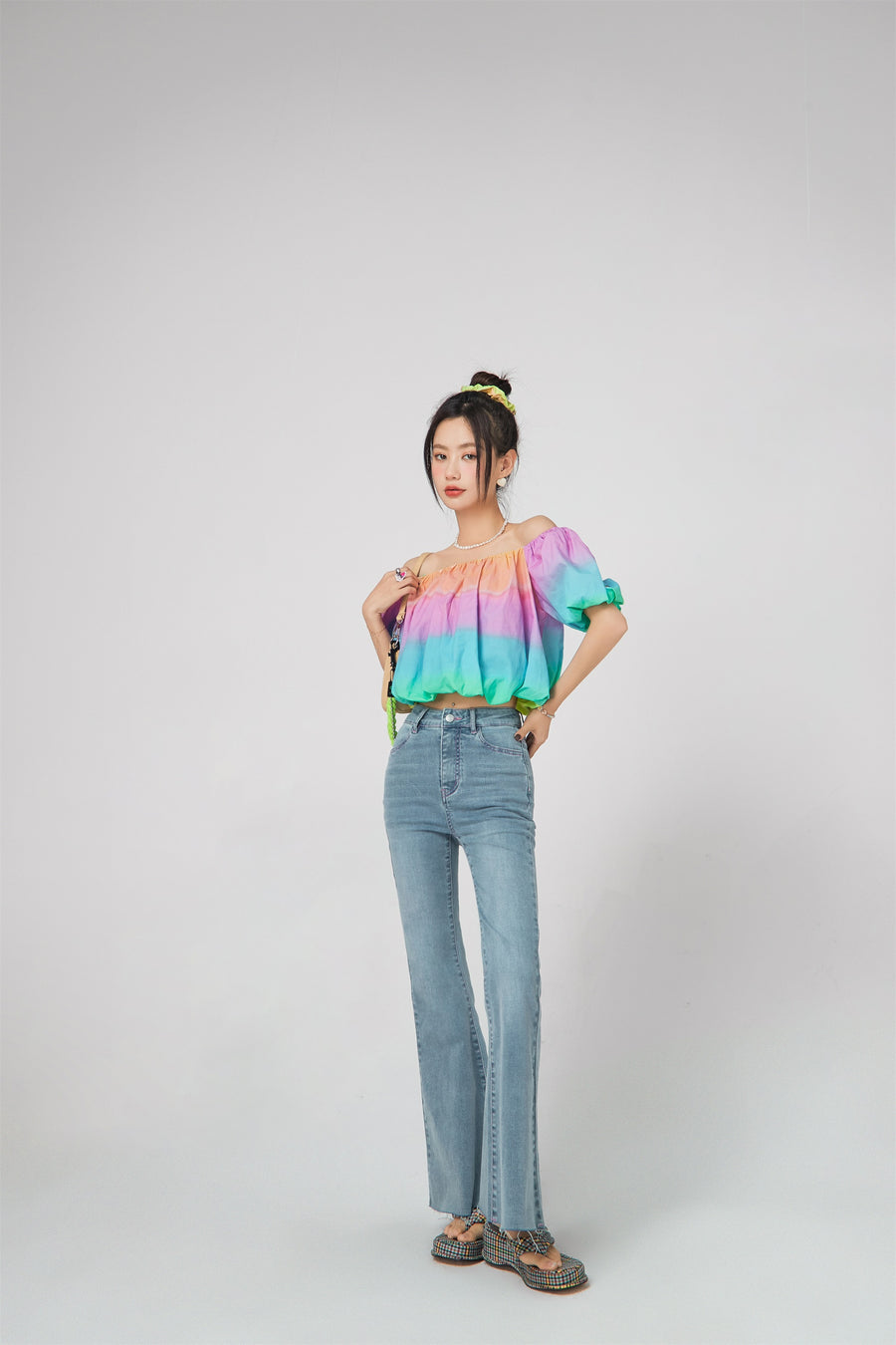 CHUU Rainbow Off-Shoulder Blouse