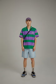 Open Collar Stripe Color T-Shirt