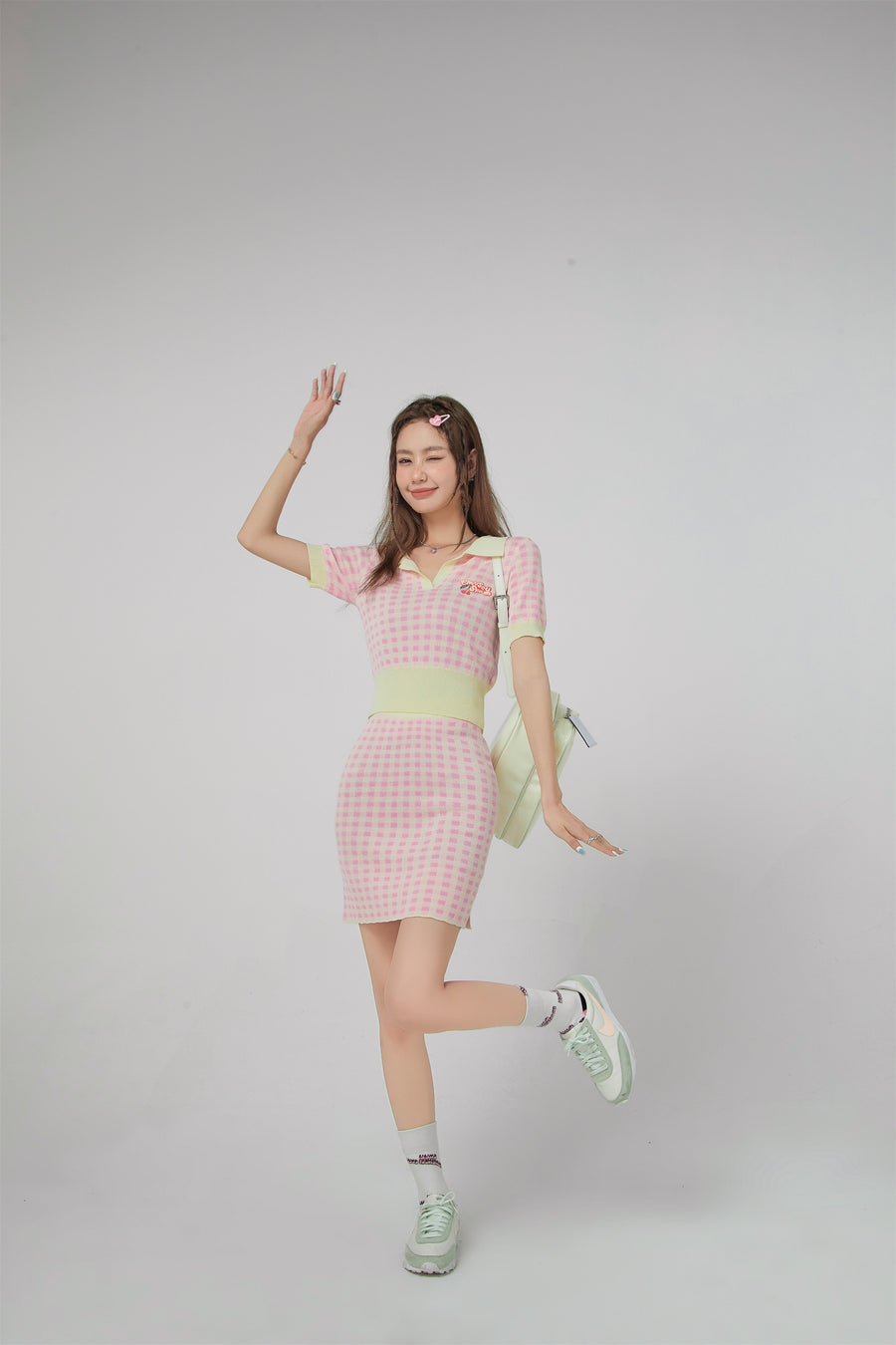 CHUU Gingham Knit Mini Skirt