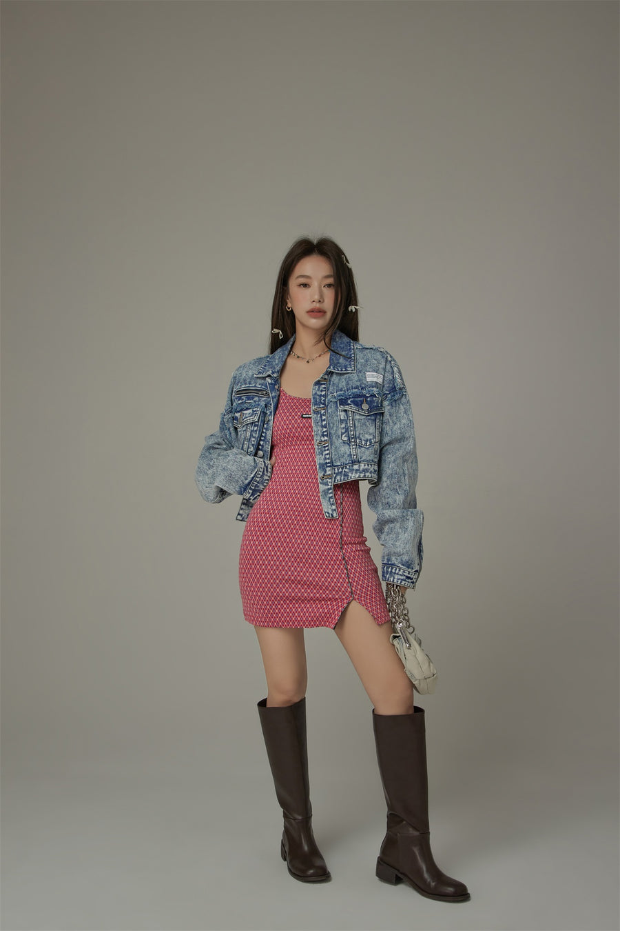 CHUU Fringe Trim Denim Cropped Jacket