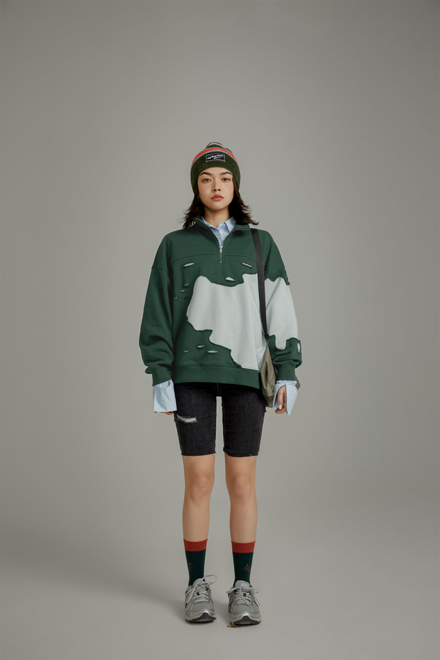 CHUU Color Matching Half Zip-Up Sweatshirt