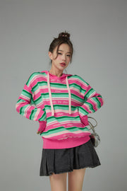 A Quick Run Rainbow Stripe Hooded Knit Hoodie