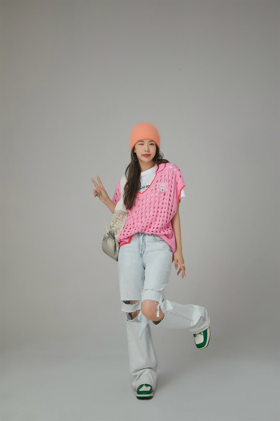 CHUU Ex-Varsity Girl Crochet Vest Sweater