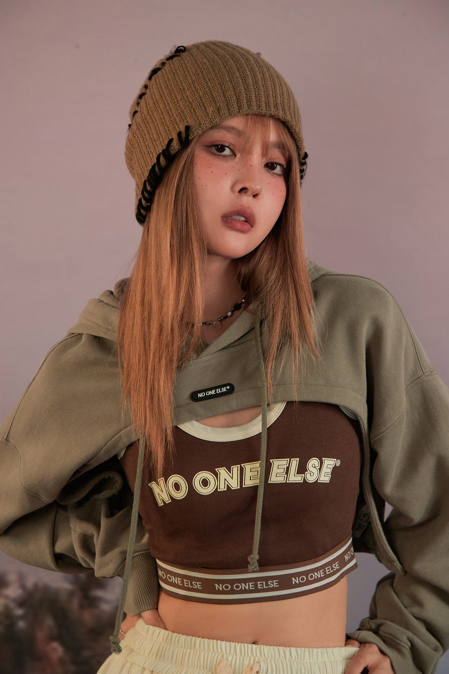 CHUU Cropped String Hoodie