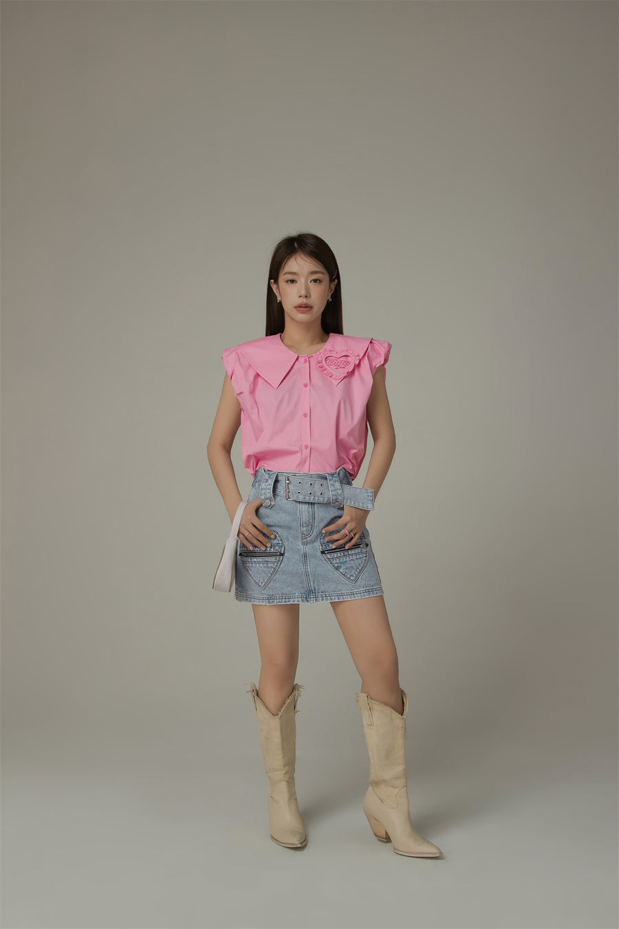 CHUU Big Collar Color Sleeveless Shirt