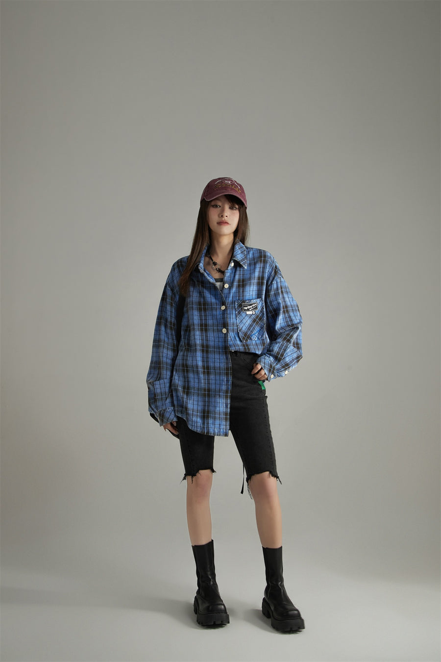 CHUU Vintage Check Button-Up Shirt